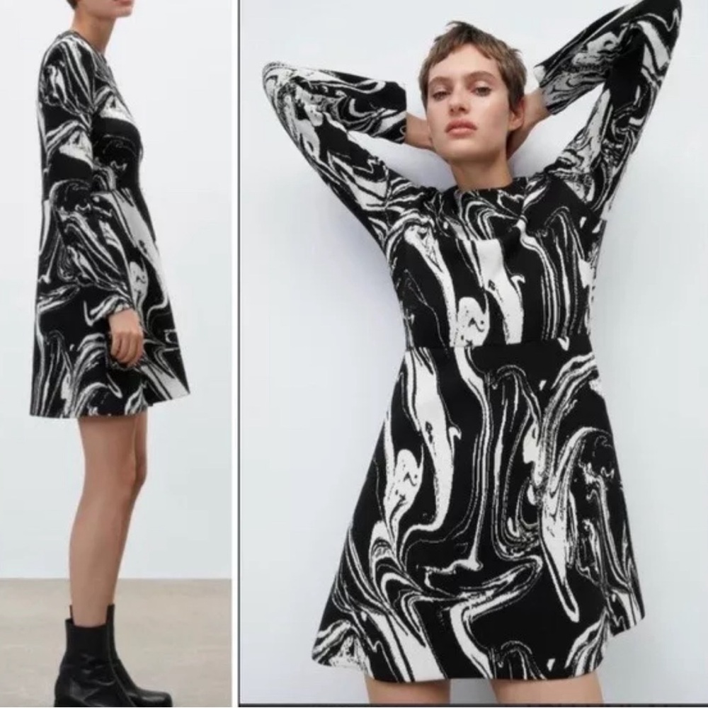 ZARA AW21 SHORT JACQUARD DRESS Black / White women XL @B4